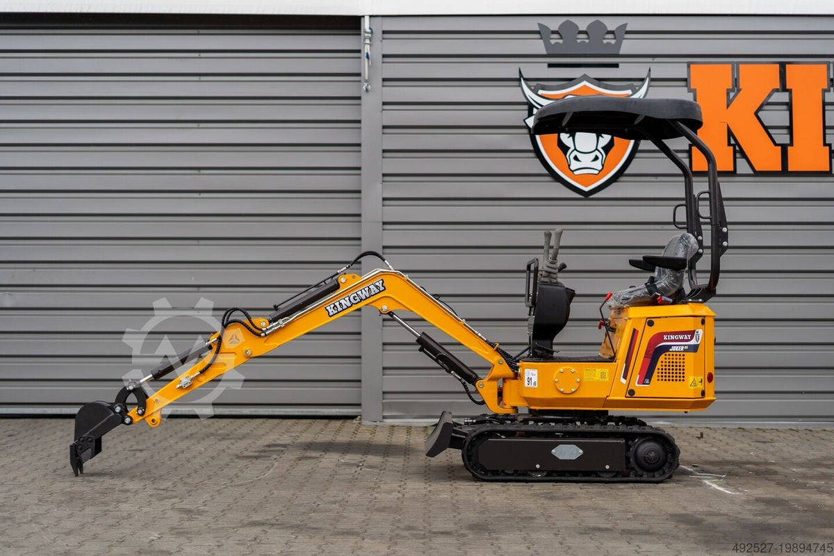 Mini pelle hydraulique Ma boutique Kingway Joker R5 jaune avec chenilles en caoutchouc et toit de protection